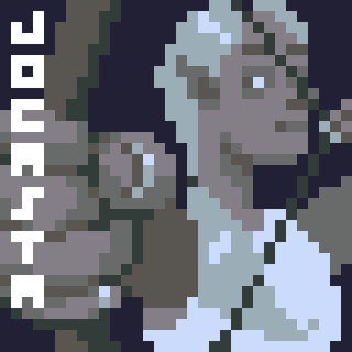 Pixel art of a woman labeled Jocasta pulling back a bowstring.
